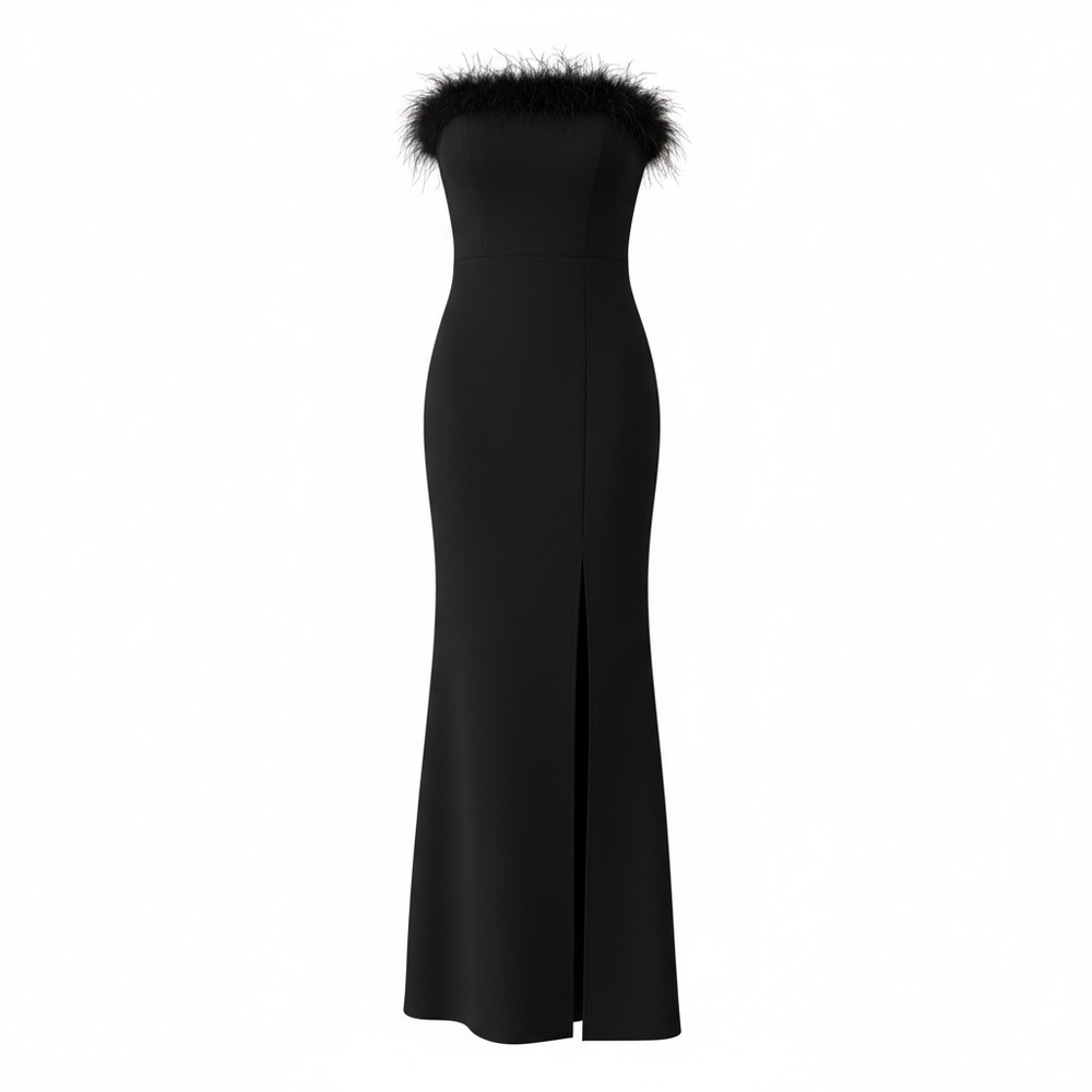 Fashion Nova Black Strapless Dress with Feather Accent - Picture 3 of 10